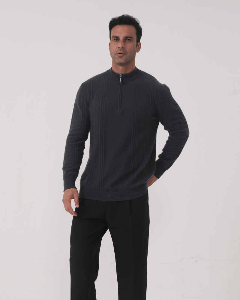 Men's 100% Cashmere Ribbed Half-Zip Jumper – view 2