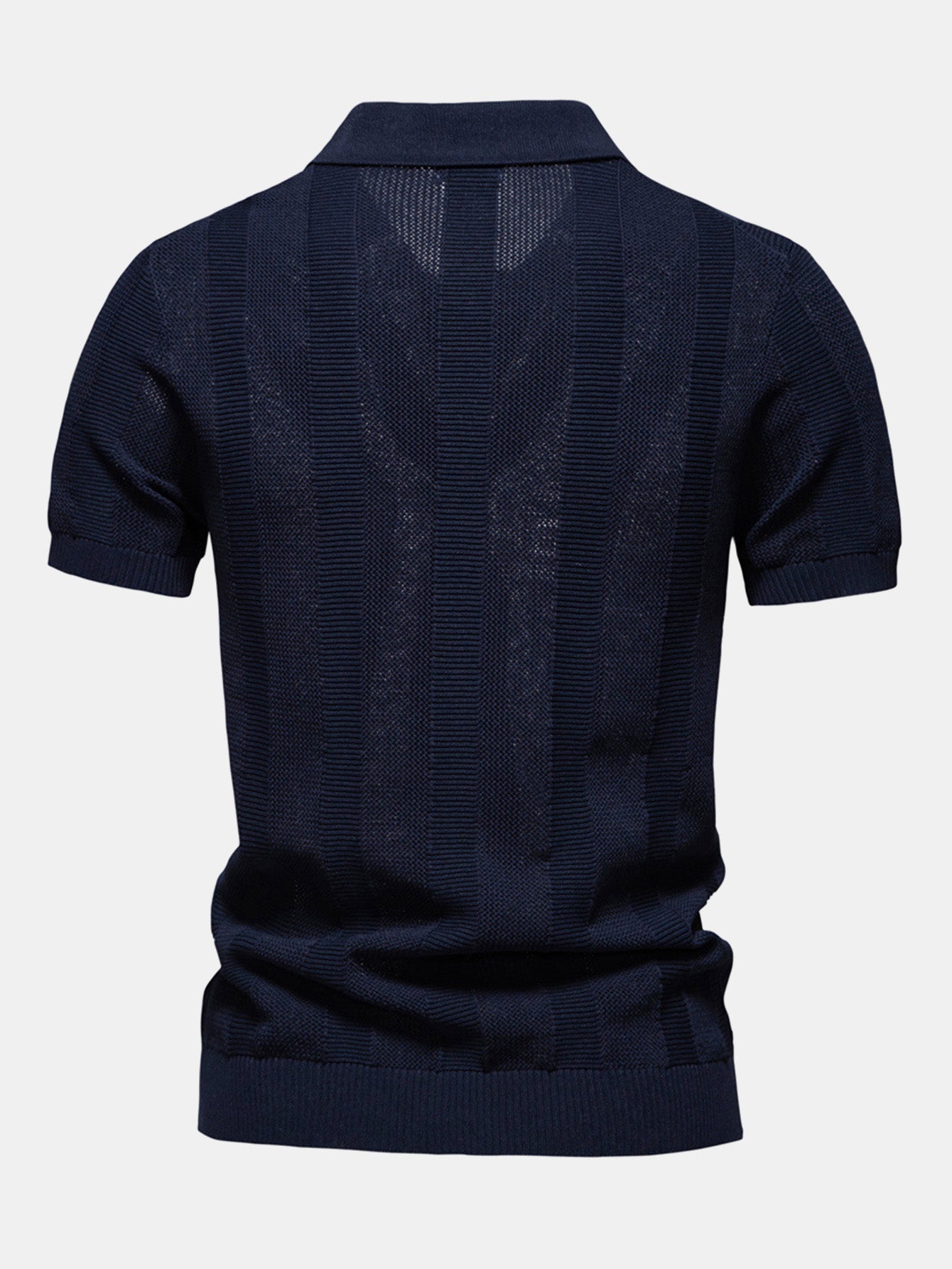 Men's Striped Hollow Knit V-Neck Polo Shirt – view 3
