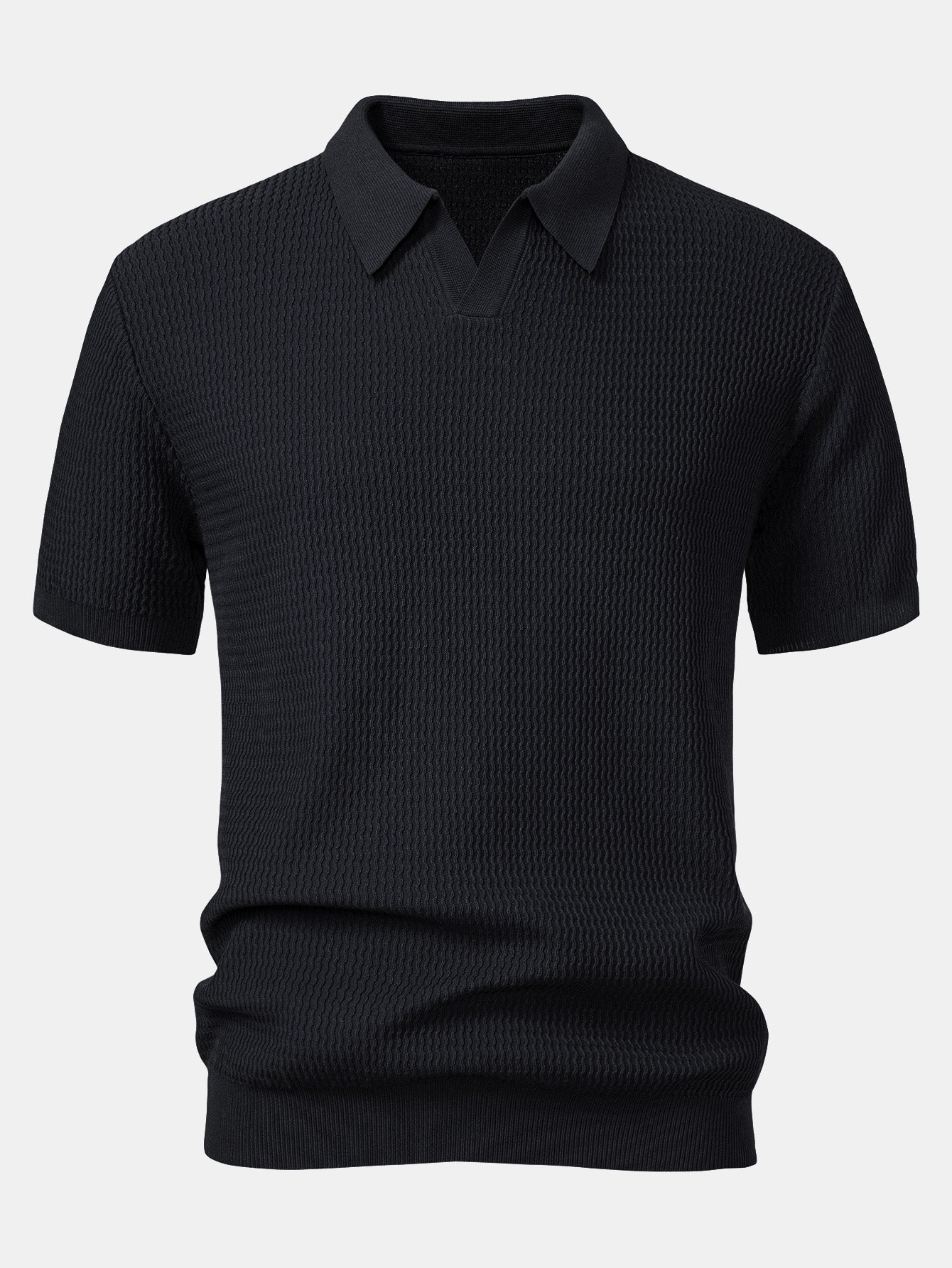 Men's Wave Jacquard Knit V-Neck Polo Shirt – view 3