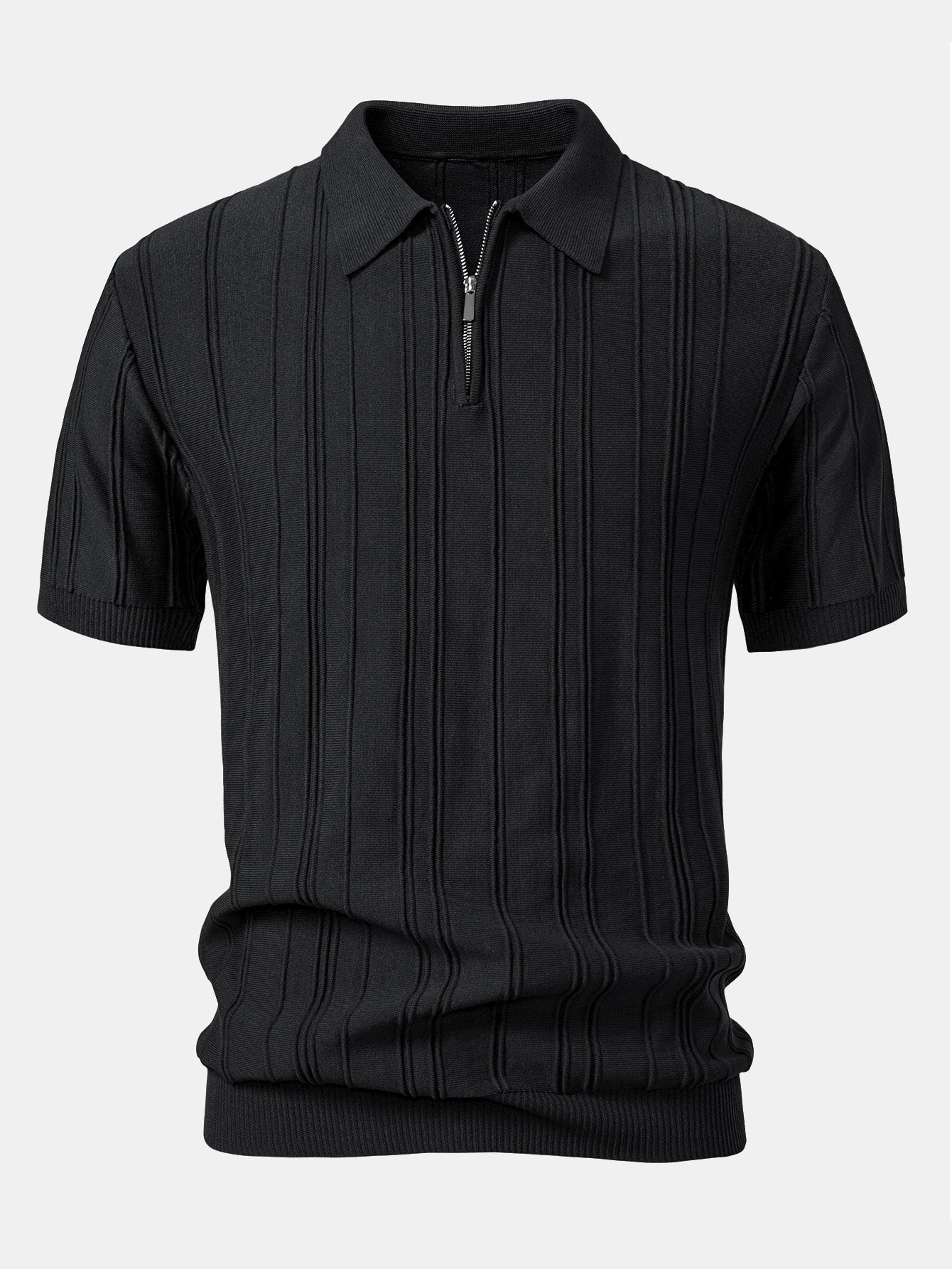 Men's Striped Jacquard Knit Zip Polo Shirt – view 5