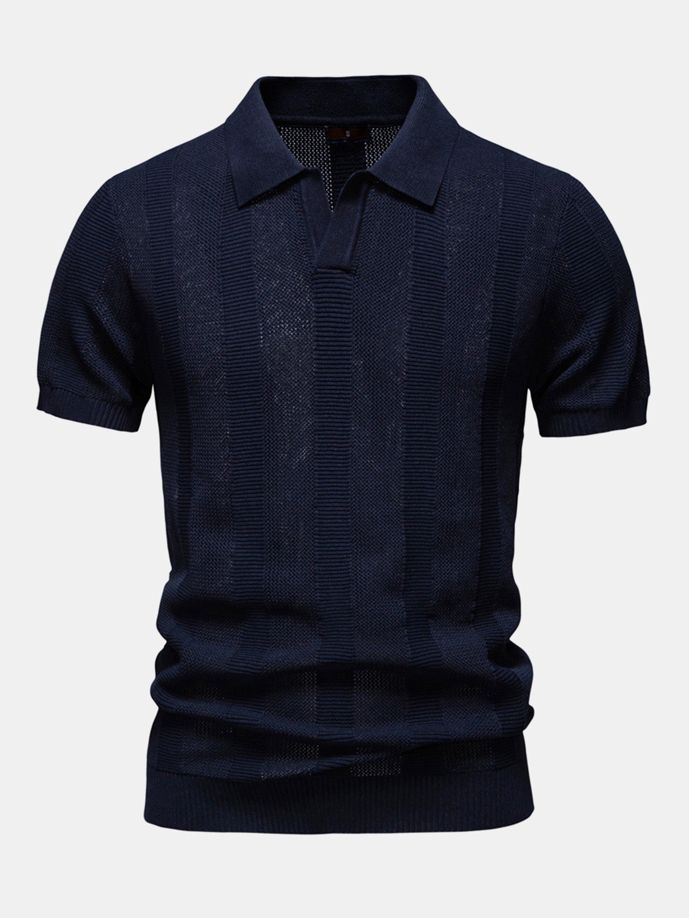 Men's Striped Hollow Knit V-Neck Polo Shirt – view 2