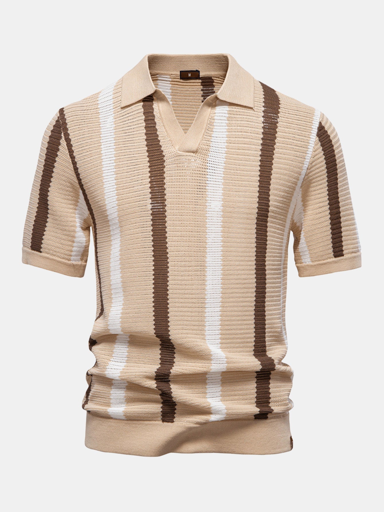 Men's Contrast Stripe V-Neck Knit Polo Shirt – view 3