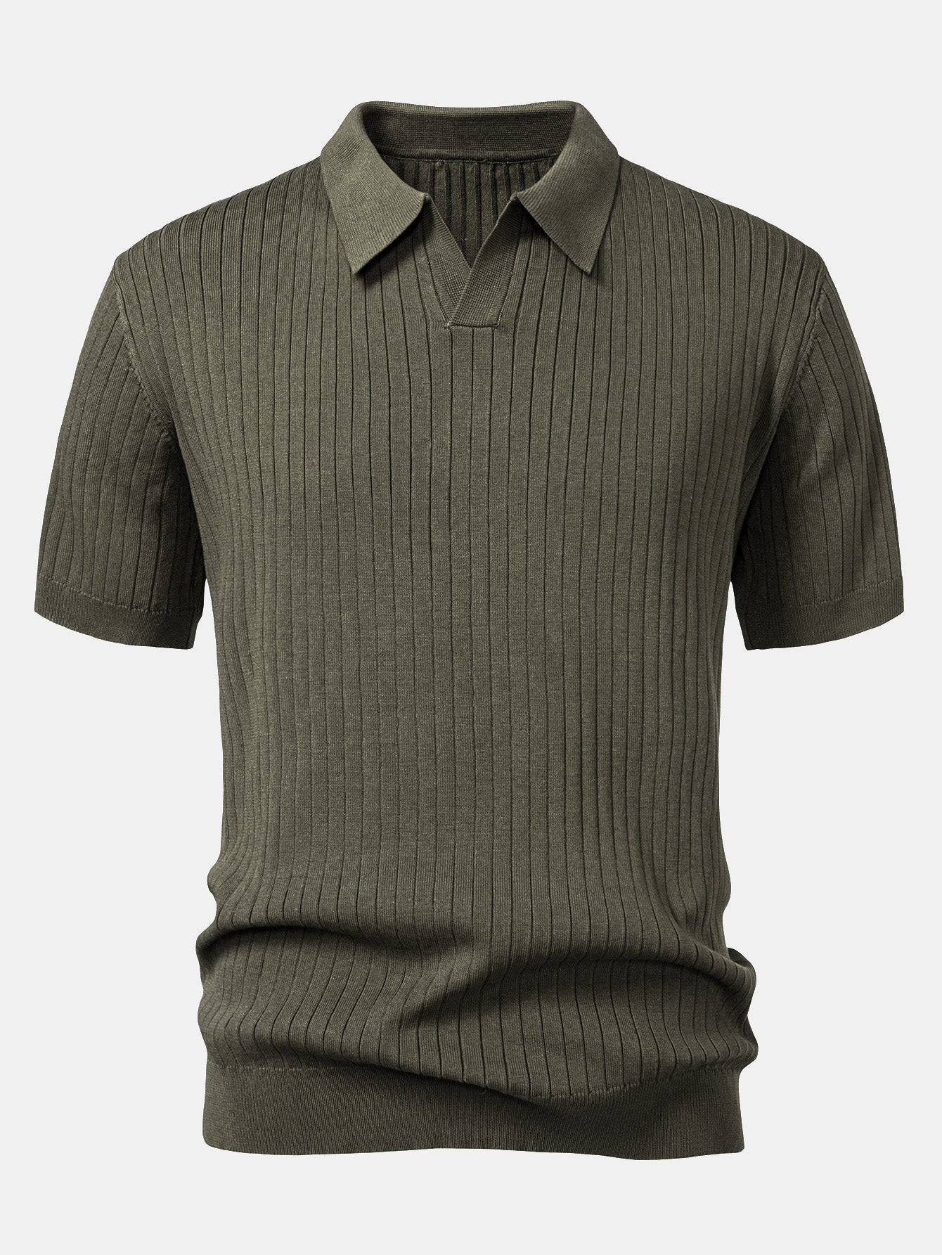 Men's Striped V-Neck Knit Polo Shirt – view 3