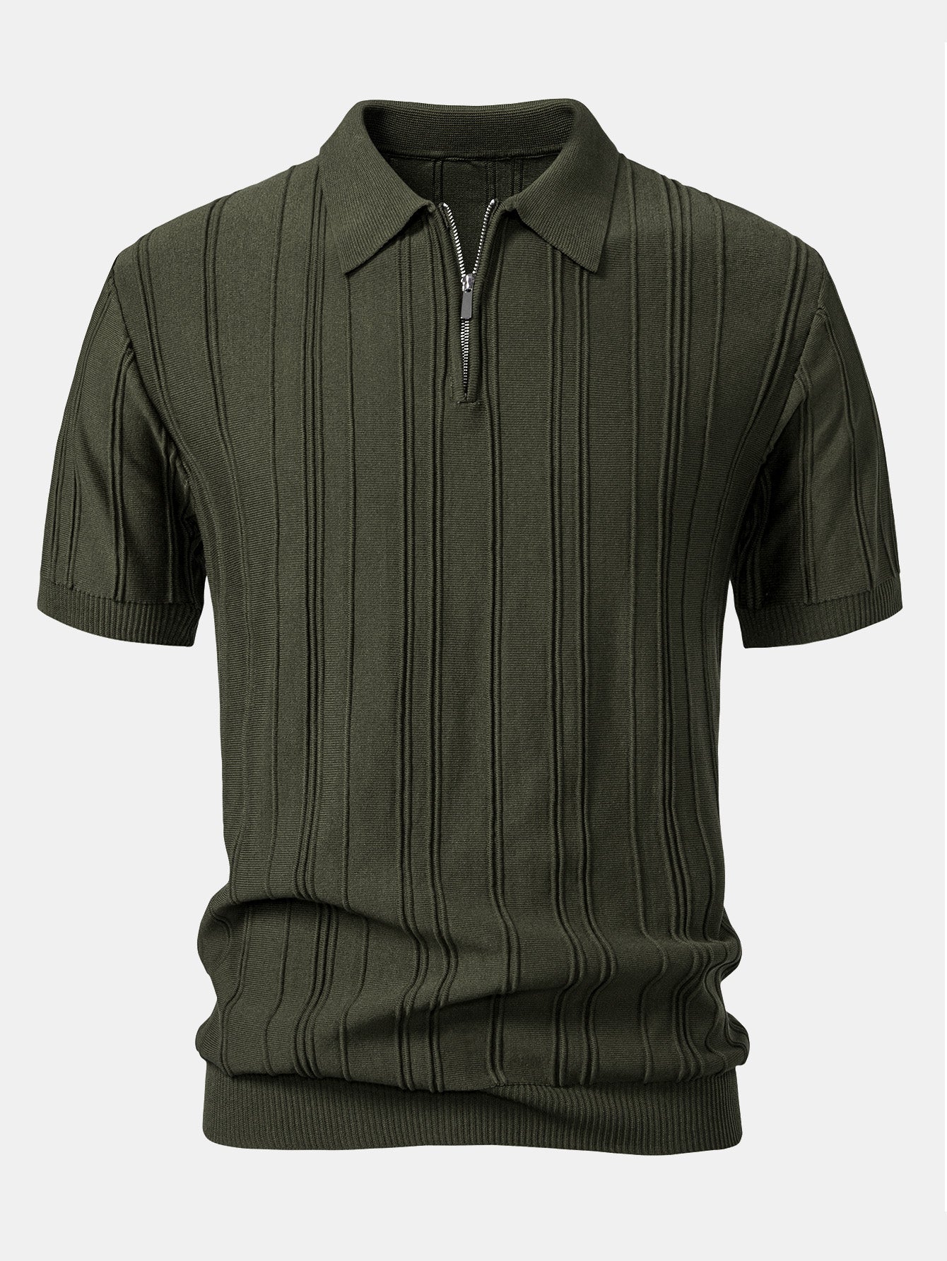 Men's Striped Jacquard Knit Zip Polo Shirt – view 3