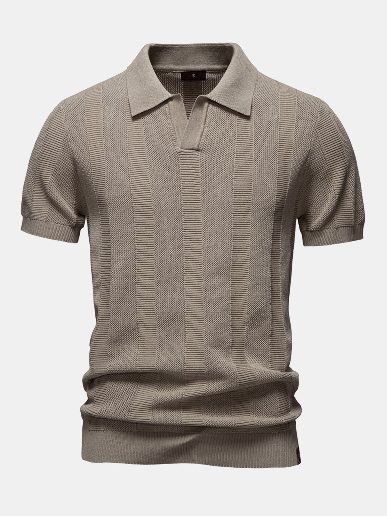 Men's Striped Hollow Knit V-Neck Polo Shirt – view 4