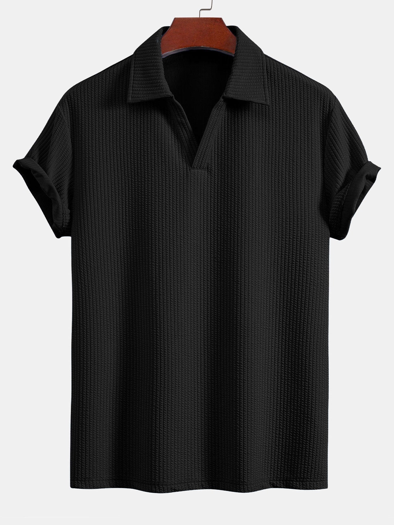 Men's Textured V-Neck Polo & Trousers Set – view 8