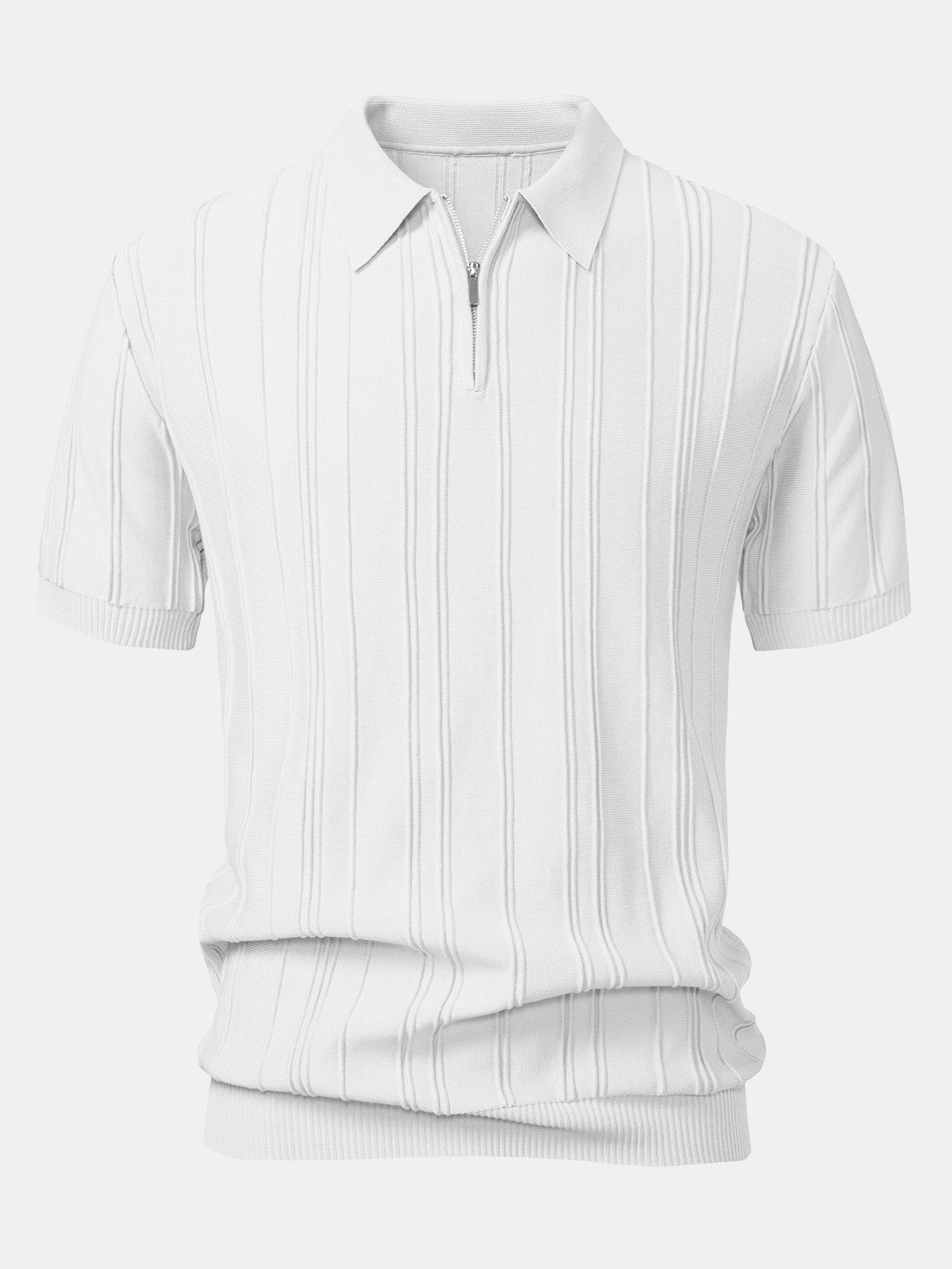 Men's Striped Jacquard Knit Zip Polo Shirt – view 9