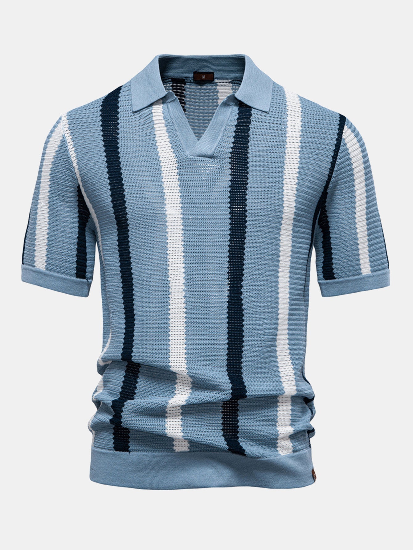 Men's Contrast Stripe V-Neck Knit Polo Shirt – view 5