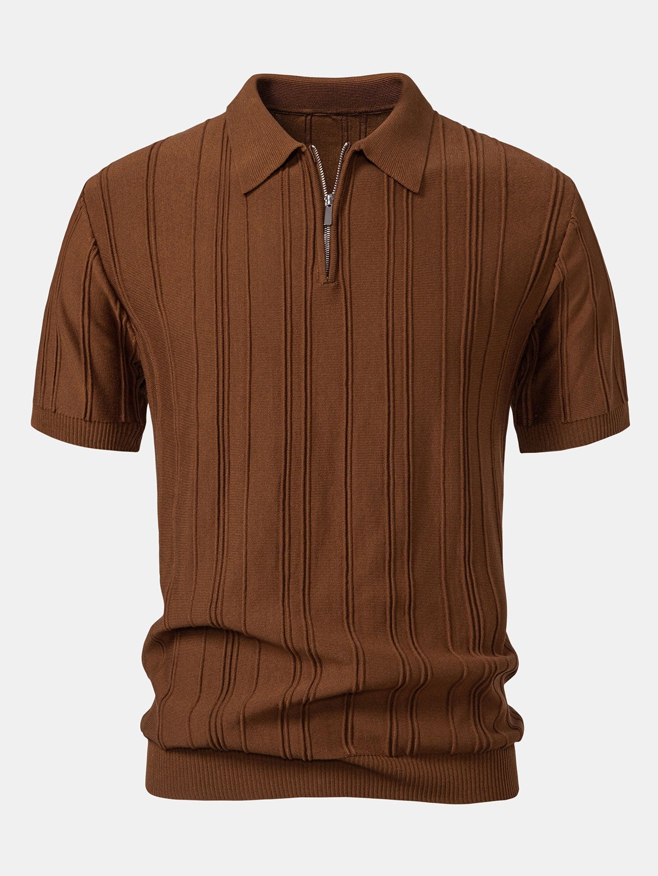 Men's Striped Jacquard Knit Zip Polo Shirt – view 7