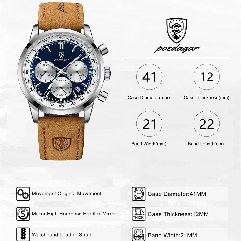 Men's Luxury Leather Strap Chronograph Watch – view 6