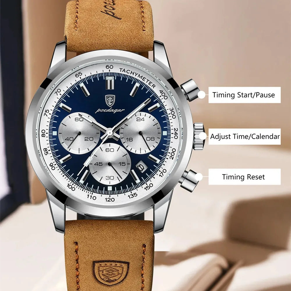 Men's Luxury Leather Strap Chronograph Watch – view 3