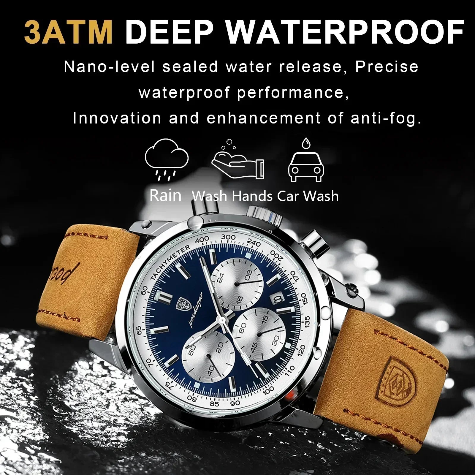 Men's Luxury Leather Strap Chronograph Watch – view 4