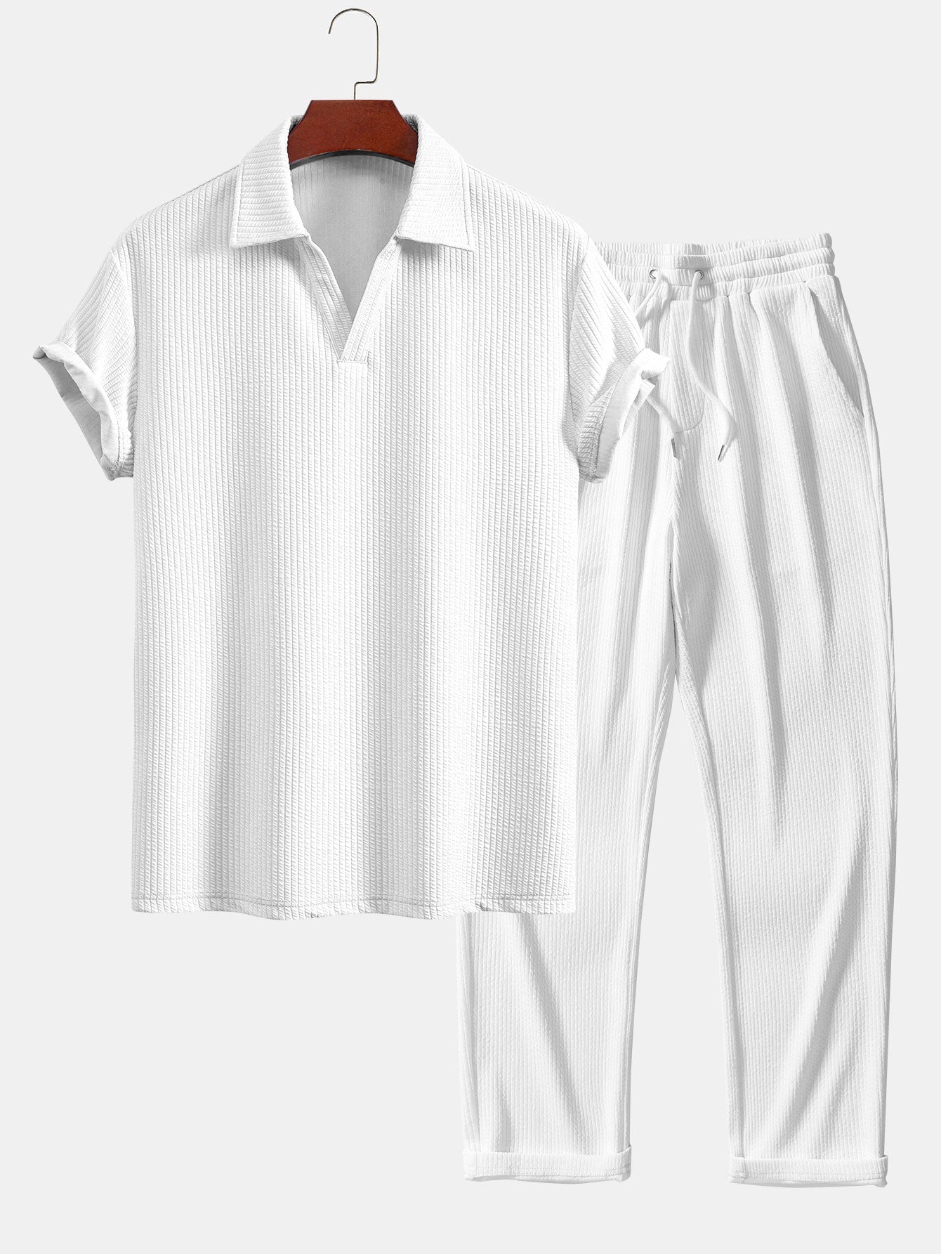 Men's Textured V-Neck Polo & Trousers Set – view 4