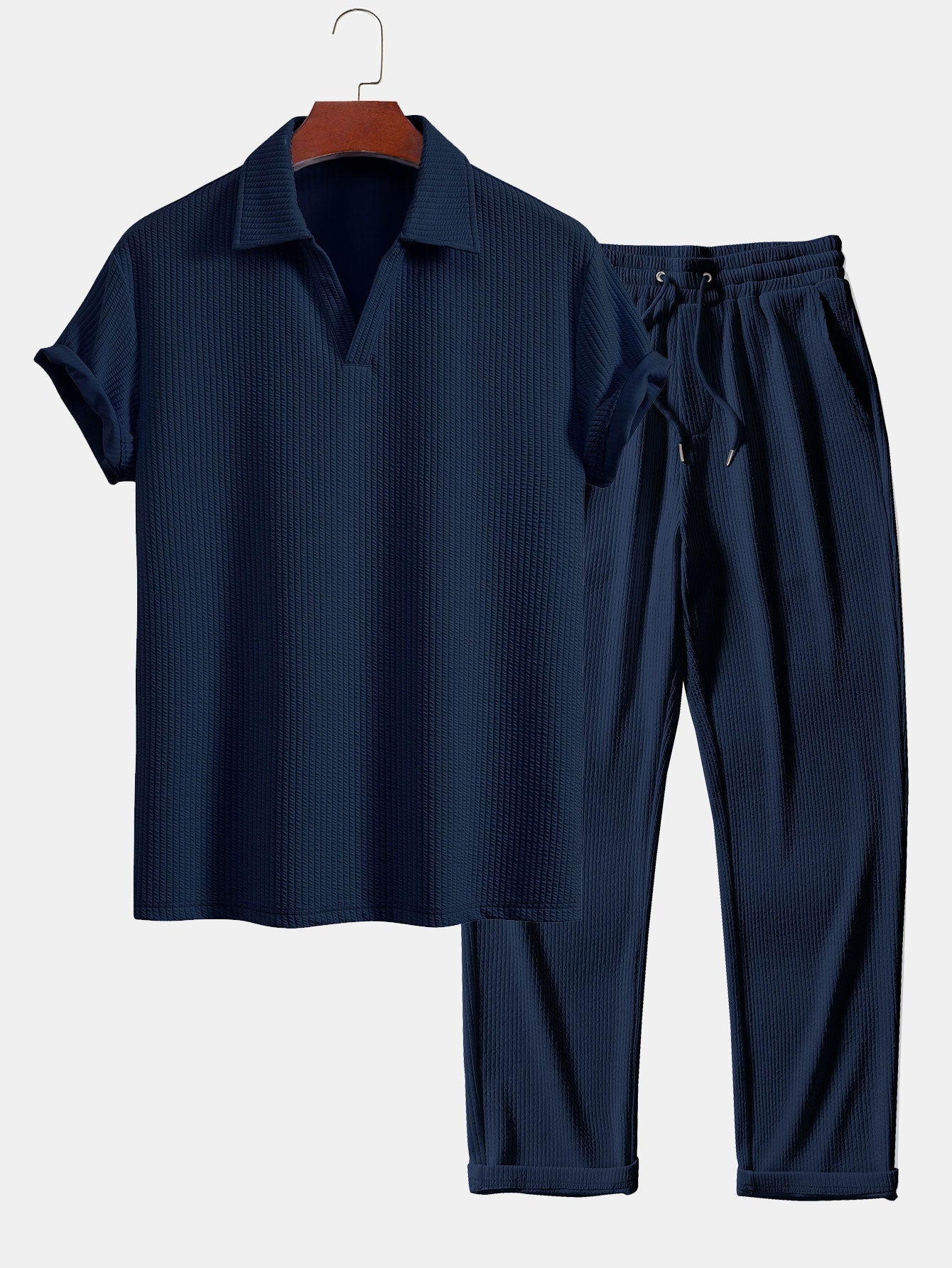 Men's Textured V-Neck Polo & Trousers Set – Belgravia Wear