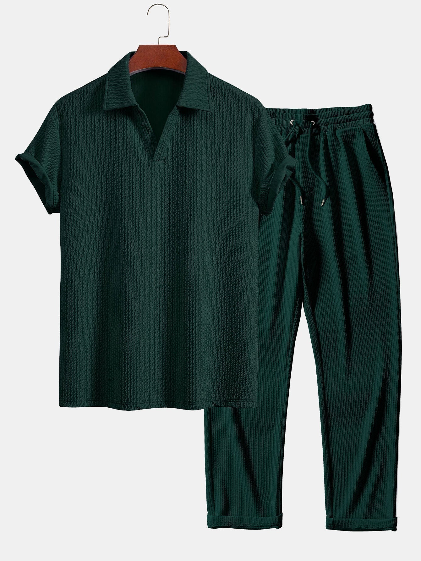 Men's Textured V-Neck Polo & Trousers Set – view 5