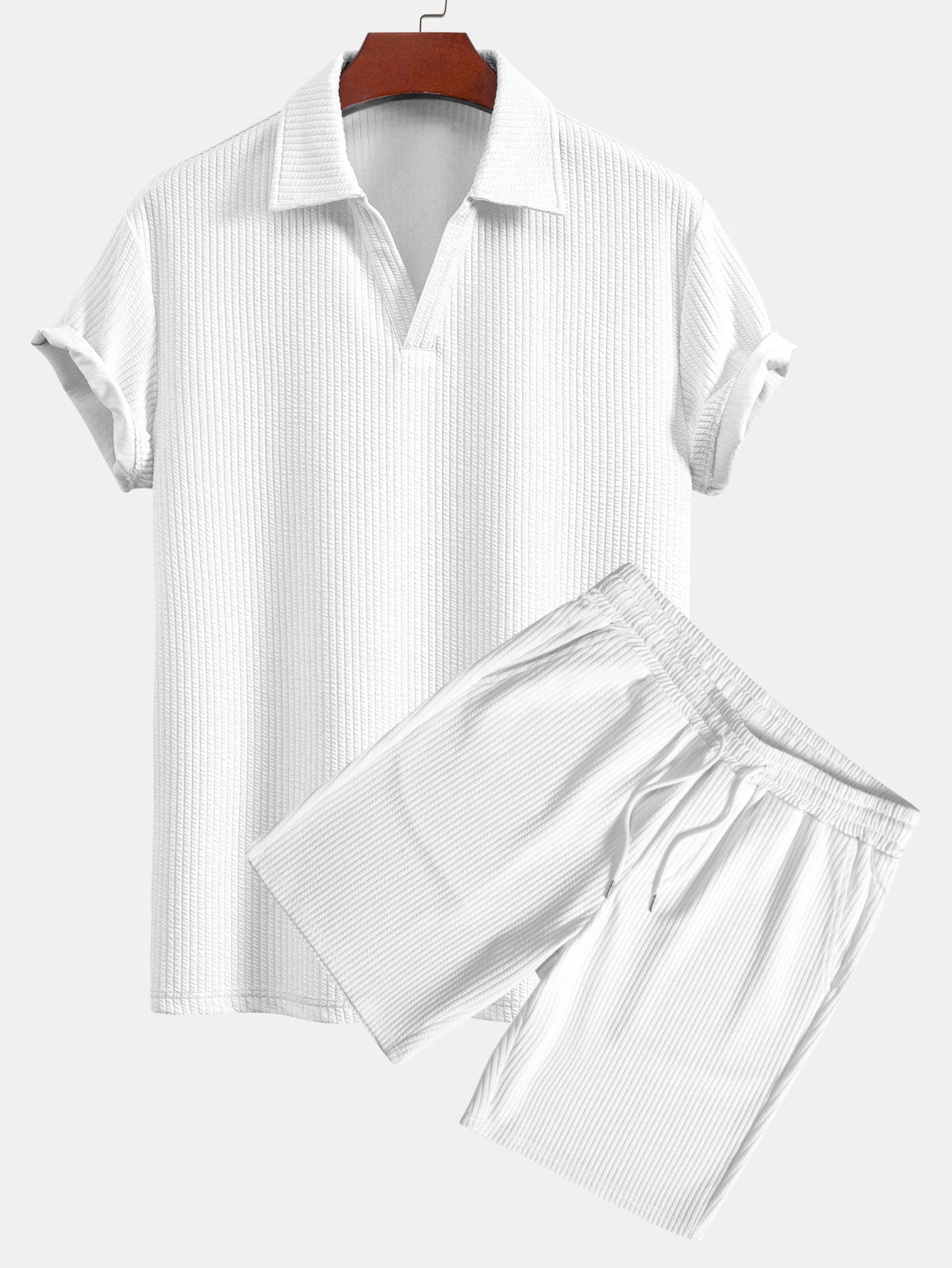 Men's Textured V-Neck Polo & Shorts Set – view 5