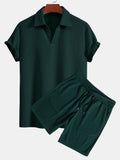 Men's Textured V-Neck Polo & Shorts Set – Belgravia Wear