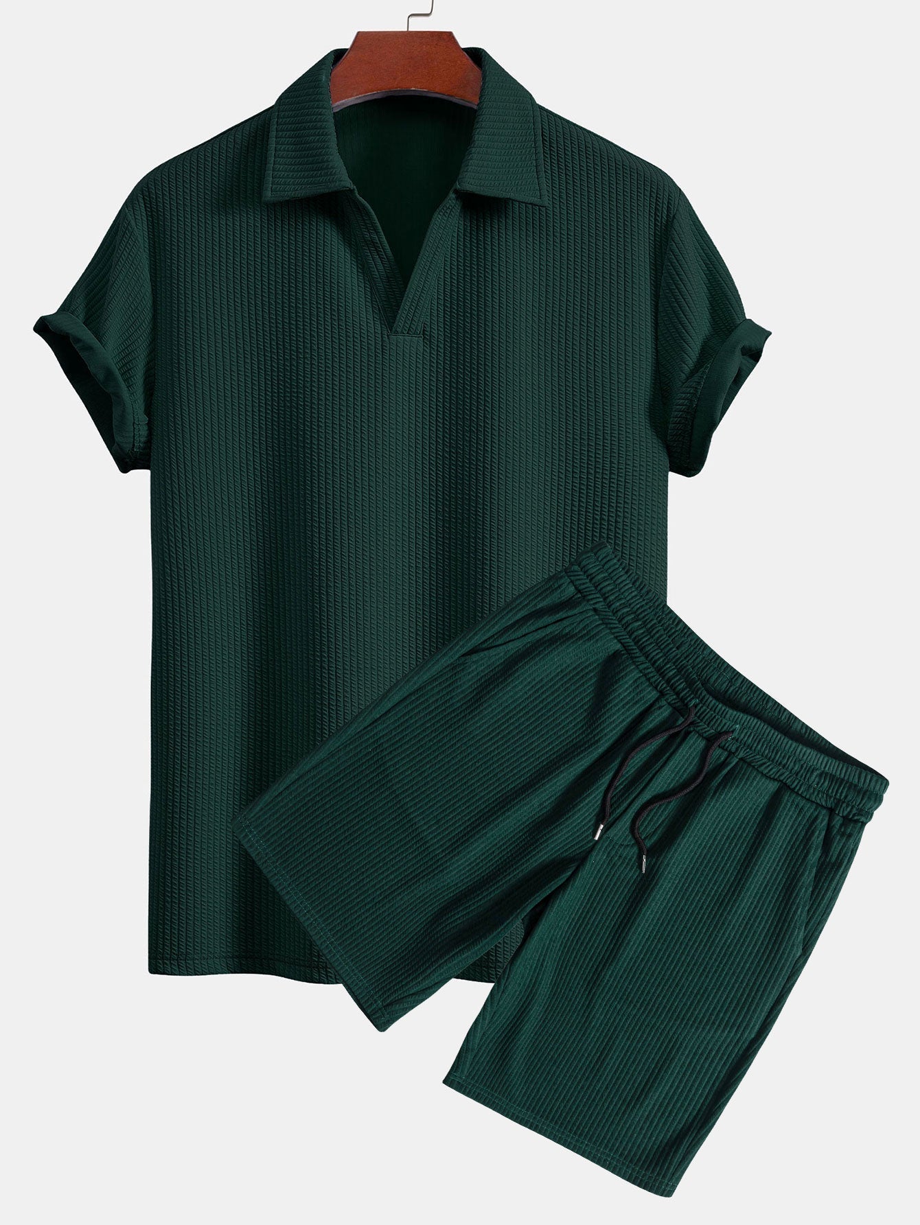 Men's Textured V-Neck Polo & Shorts Set – Belgravia Wear
