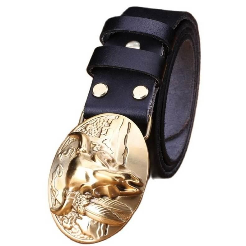 Men's Black Full-Grain Leather Cowboy Belt – view 2