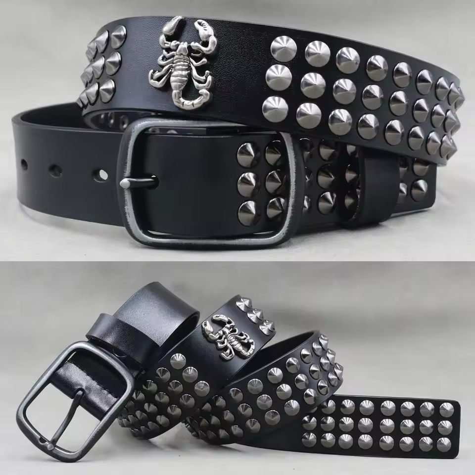 Men's Skull & Stud Genuine Leather Rivet Belt – view 7