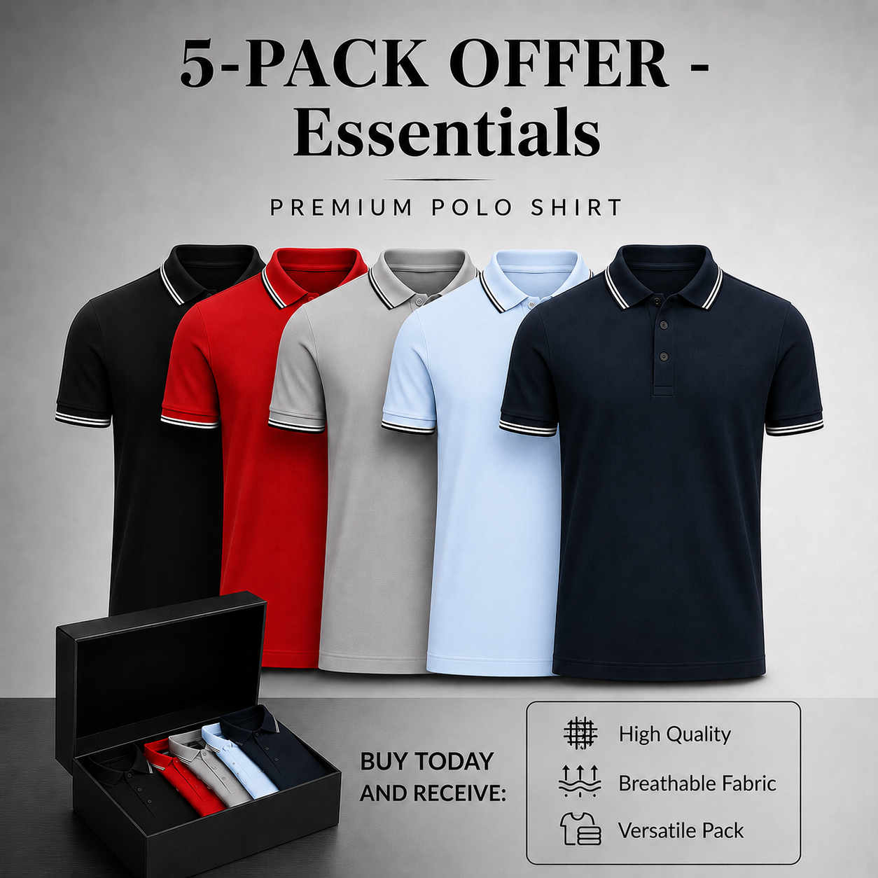 Men's Classic Polo Shirts 5-Pack – view 2