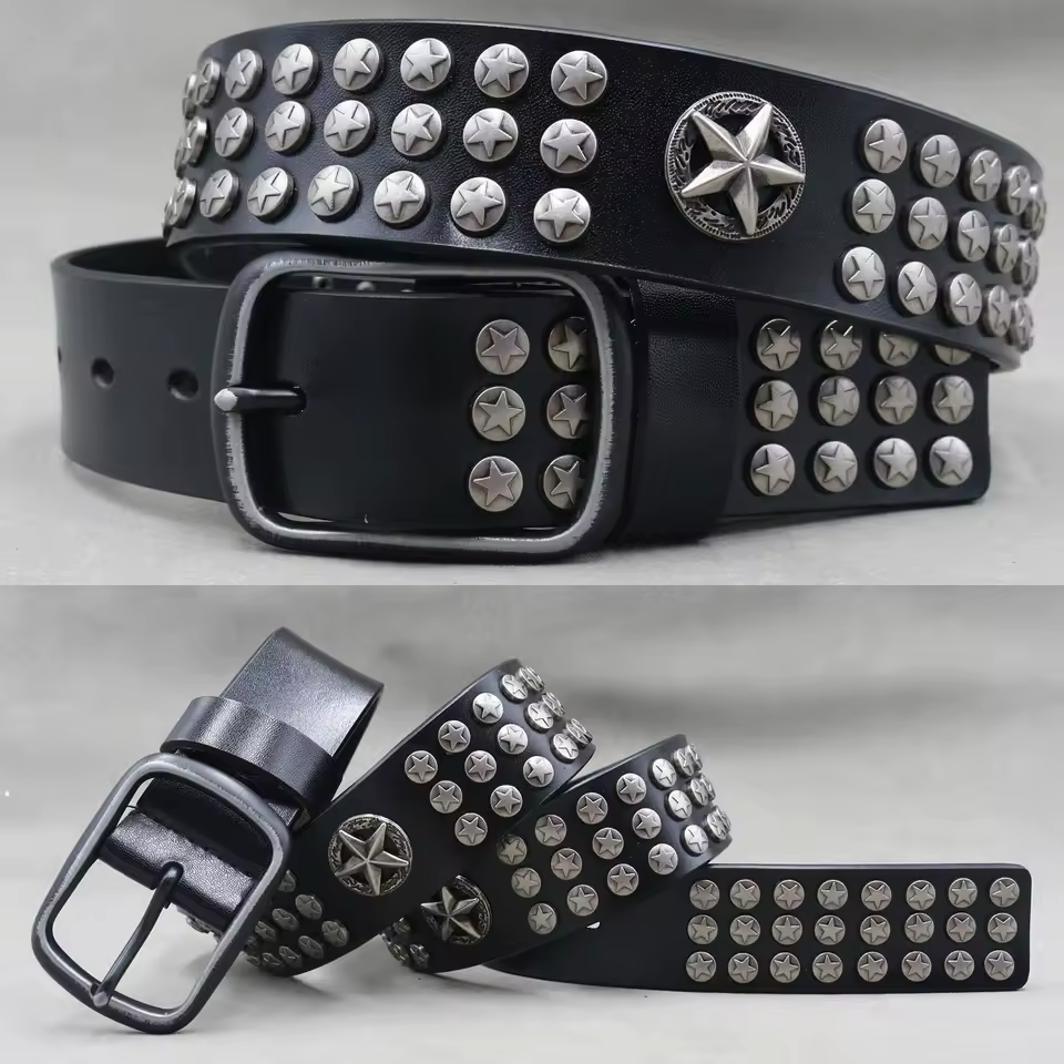 Men's Skull & Stud Genuine Leather Rivet Belt – view 3