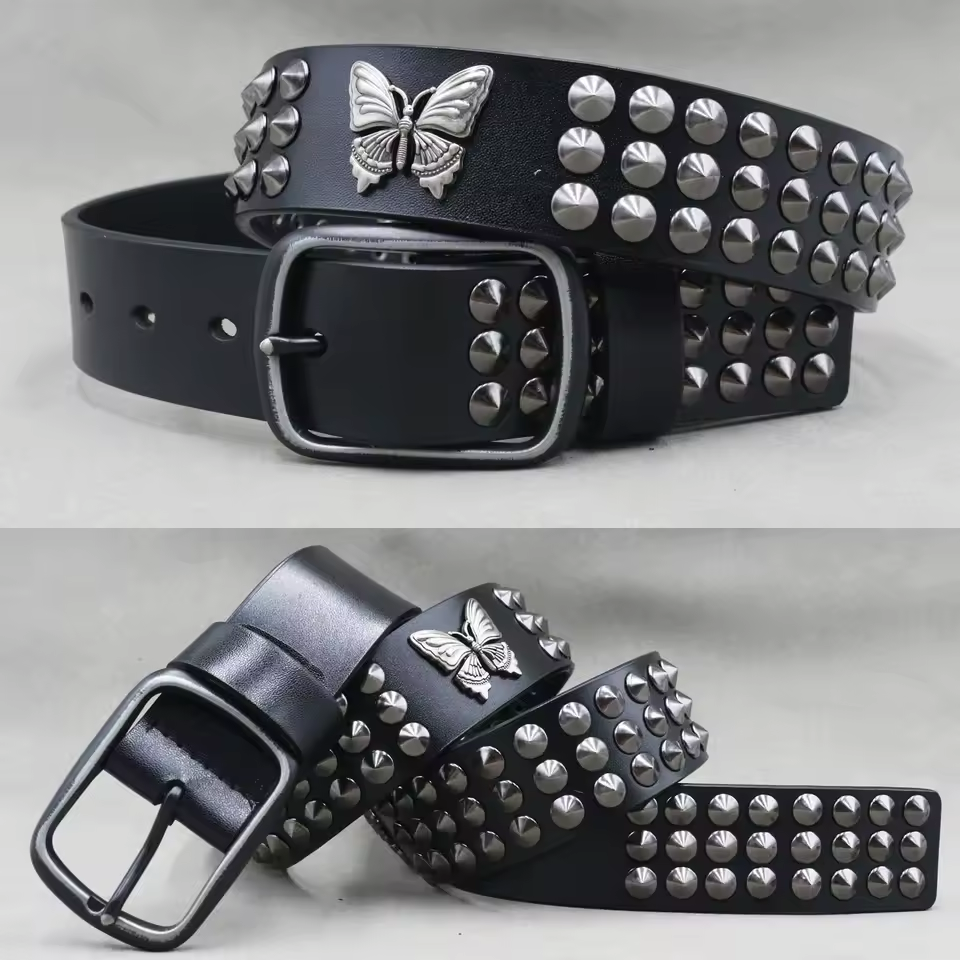 Men's Skull & Stud Genuine Leather Rivet Belt – view 6