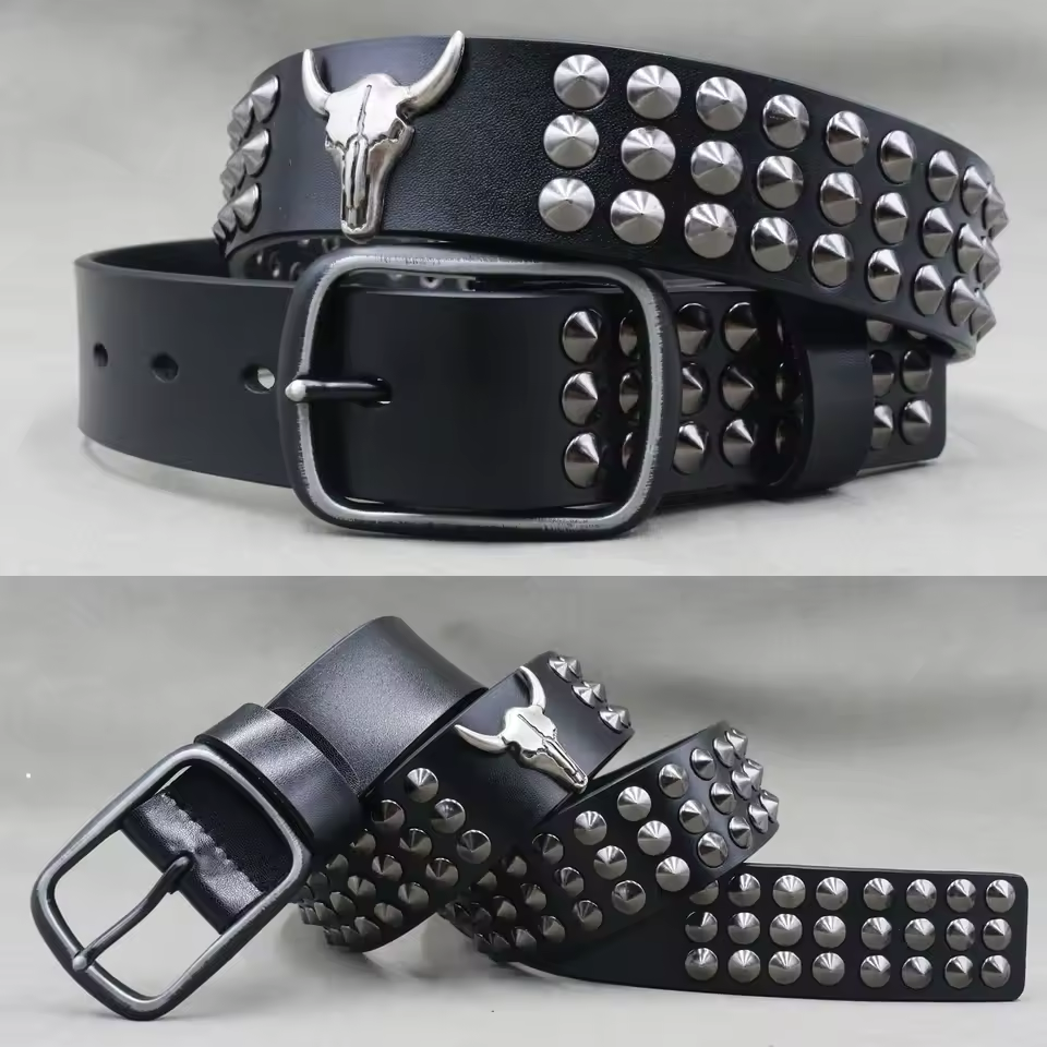 Men's Skull & Stud Genuine Leather Rivet Belt – view 5
