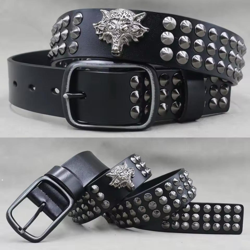 Men's Skull & Stud Genuine Leather Rivet Belt – view 4