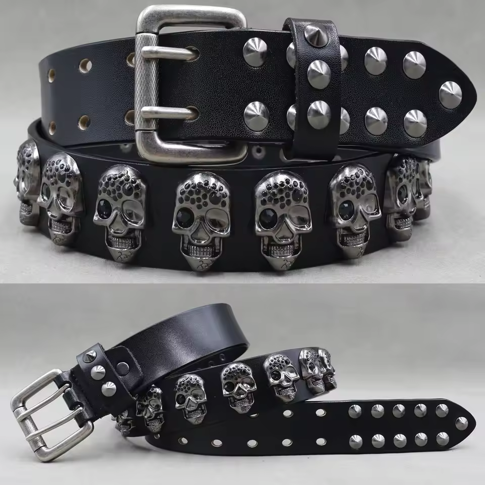 Men's Skull & Stud Genuine Leather Rivet Belt – view 2