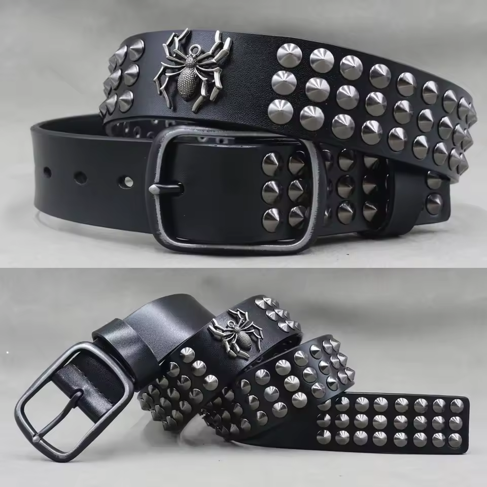 Men's Skull & Stud Genuine Leather Rivet Belt – view 8
