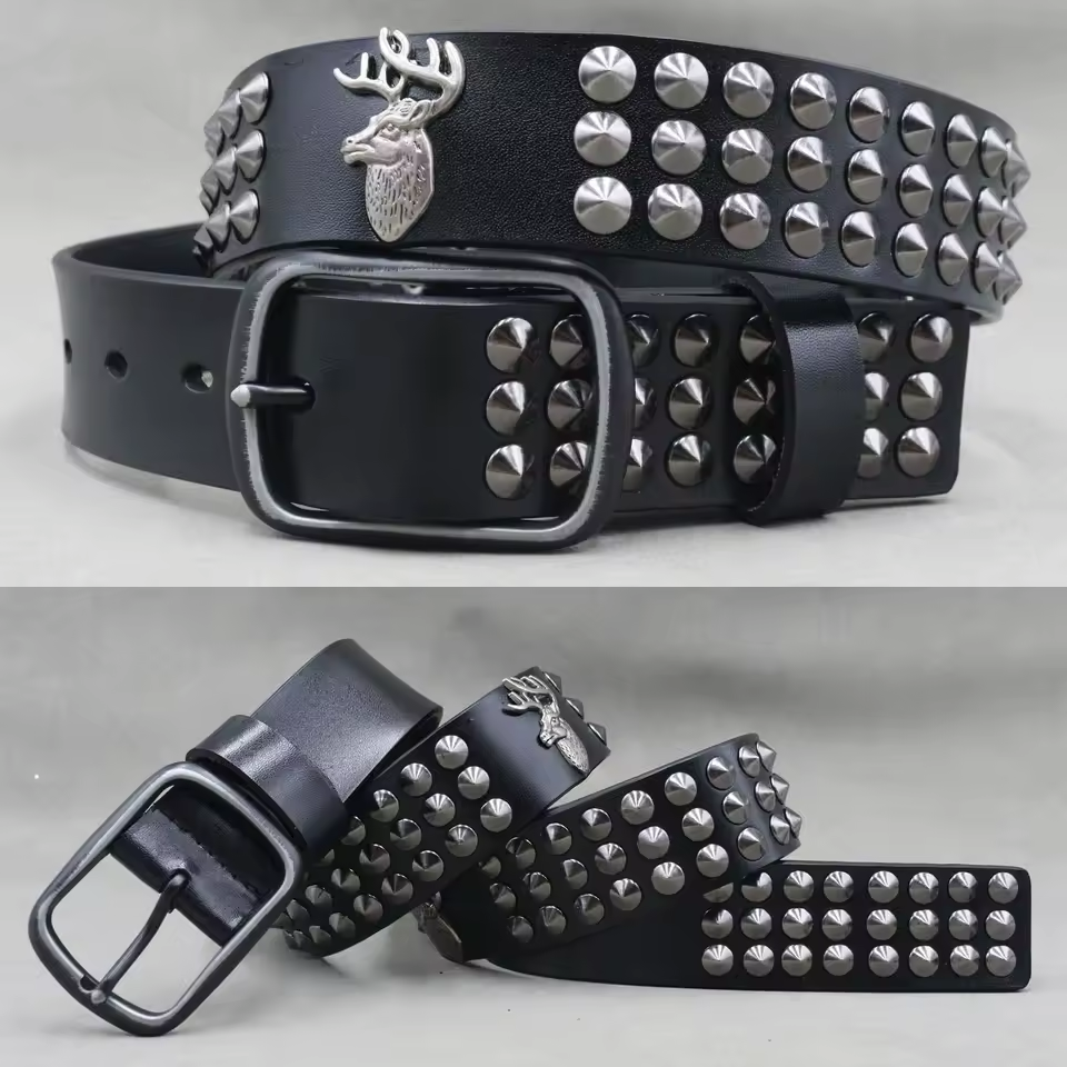 Men's Skull & Stud Genuine Leather Rivet Belt – view 9