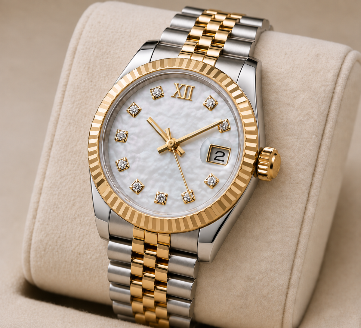 Damen-Zweifarbige Gold-Datumsanzeige-Uhr 28mm